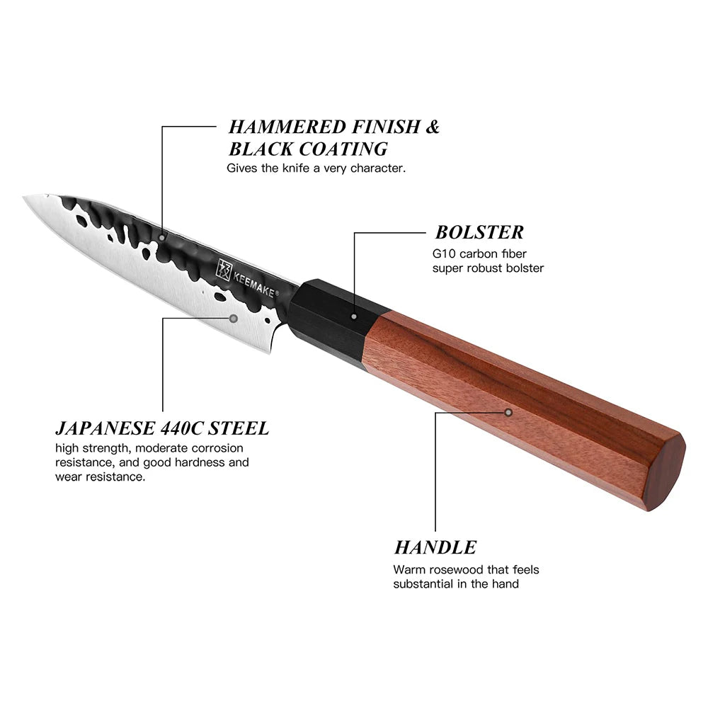 KEEMAKE 4.5" Utility Paring Knife – Japanese Style Fruit Peeler & Vegetable Cutter, High Carbon Stainless Steel Kitchen Knife