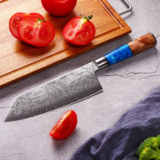 KEEMAKE 7-Inch Nakiri Knife – AUS-10 Damascus Steel Japanese Chef’s Knife, Ultra Sharp Multipurpose Cleaver for Vegetables, Meat & Kitchen Prep