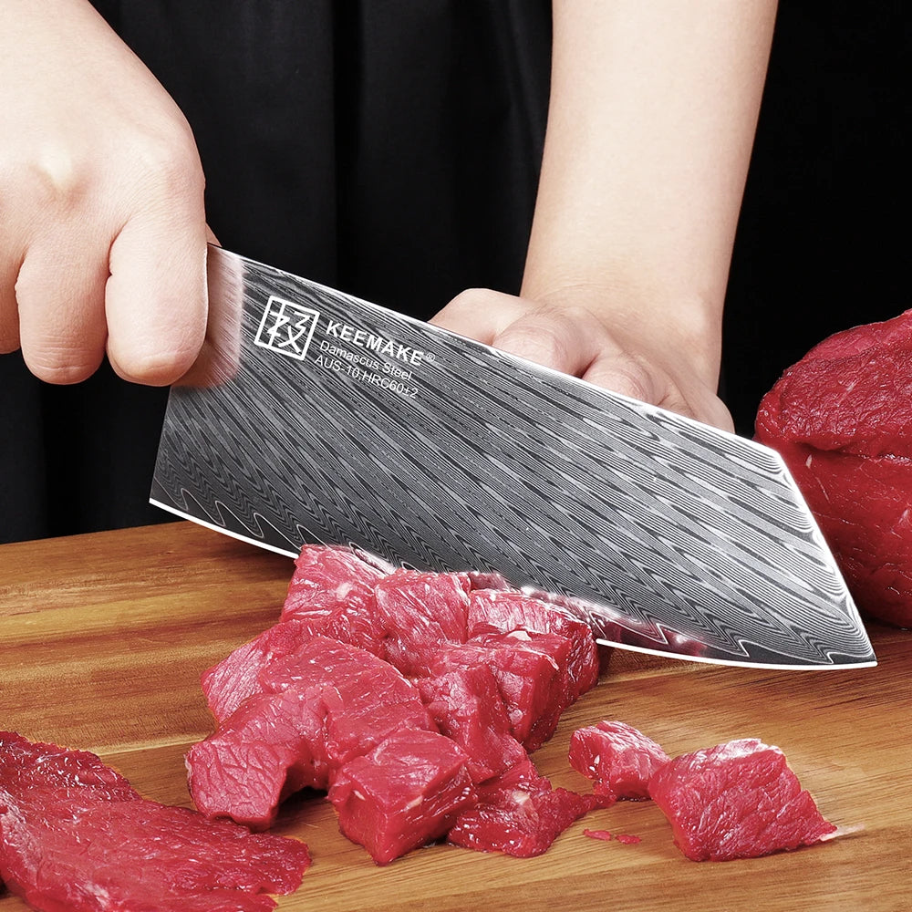 KEEMAKE 7-Inch Nakiri Knife – AUS-10 Damascus Steel Japanese Chef’s Knife, Ultra Sharp Multipurpose Cleaver for Vegetables, Meat & Kitchen Prep