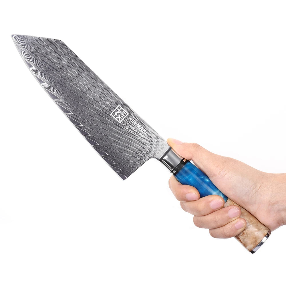 KEEMAKE 7-Inch Nakiri Knife – AUS-10 Damascus Steel Japanese Chef’s Knife, Ultra Sharp Multipurpose Cleaver for Vegetables, Meat & Kitchen Prep