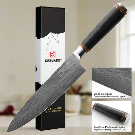 Keemake kitchen knife with packaging on a white background