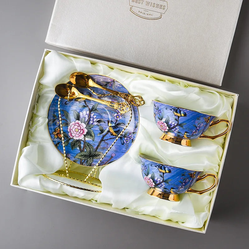 Ceramic tea set with floral design in a gift box