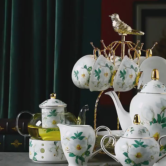 Pastoral Floral Ceramic Tea Set_video
