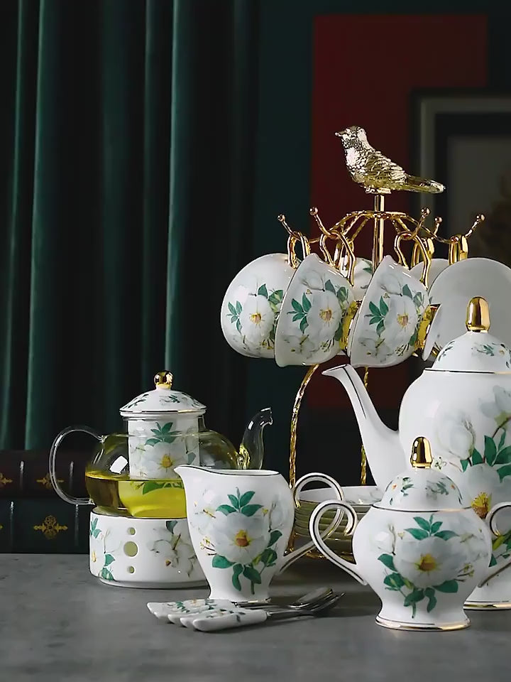 Pastoral Floral Ceramic Tea Set_video